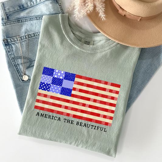 America The Beautiful, Quilt, Flag, 4th of July Tshirt