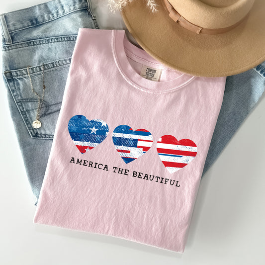 America The Beautiful, Retro Hearts, Patriotic  Tshirt