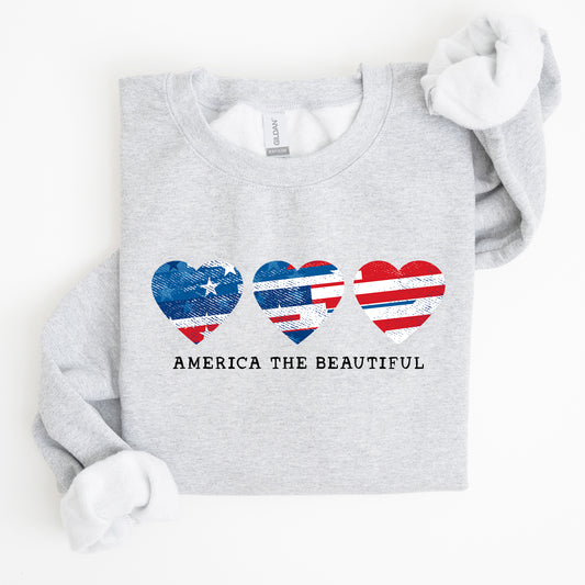 America The Beautiful, Retro Hearts, Patriotic Sweatshirt