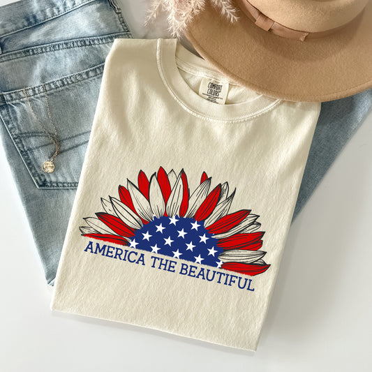 America The Beautiful, Sunflower Flag, Red White Blue Tshirt