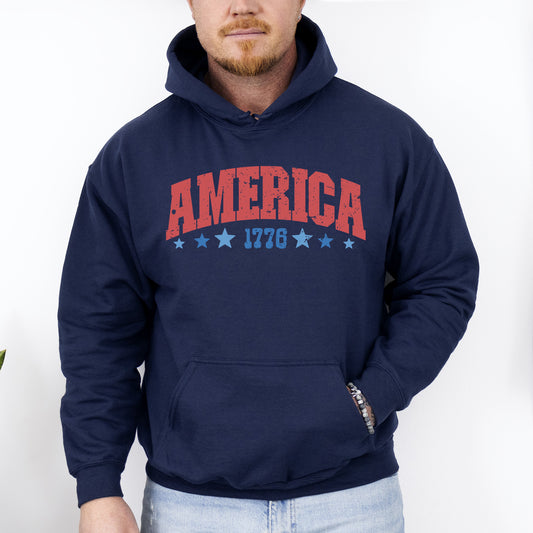 America, 1776, Varsity, Patriotic, USA, 4th of July Hoodie, Hooded Sweatshirt