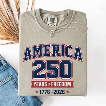 America, 250 Years Of Freedom Bow And Ribbon Emblem Collection Comfort Colors Tee