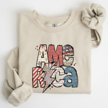 America, Patriotic Lightening Bolt Patterns Patch Sweatshirt