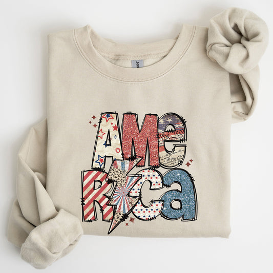 America, Patriotic Lightening Bolt Patterns Patch Sweatshirt