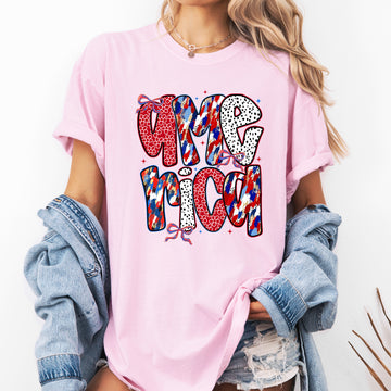 America, Ribbons and Bows, Patterns, Red White and Blue, USA Comfort Colors T-Shirt