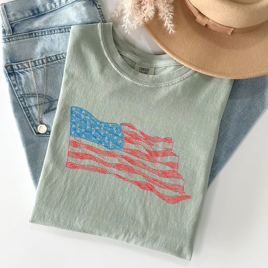 American Flag Illustration, Patriotic, 4th of July Tshirt