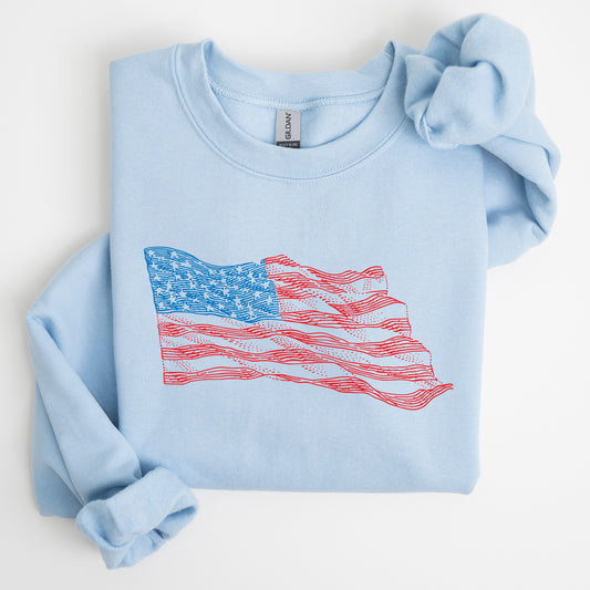 American Flag Illustration Patriotic 4th of July Sweatshirt