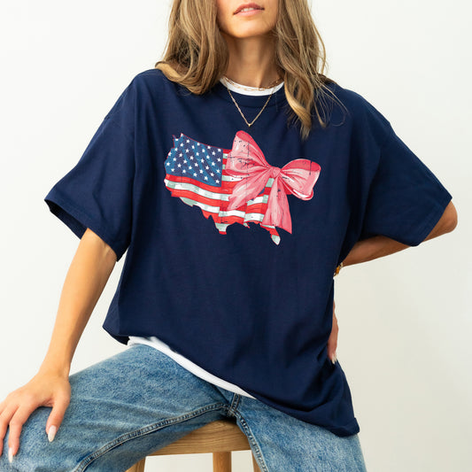 American Flag, Bow, Ribbon, Coquette, USA, Independence, Day, Retro, Vintage, Tshirt