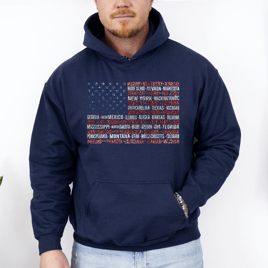 American Flag, States, USA, Patriotic, America, 4th of July Hoodie, Hooded Sweatshirt