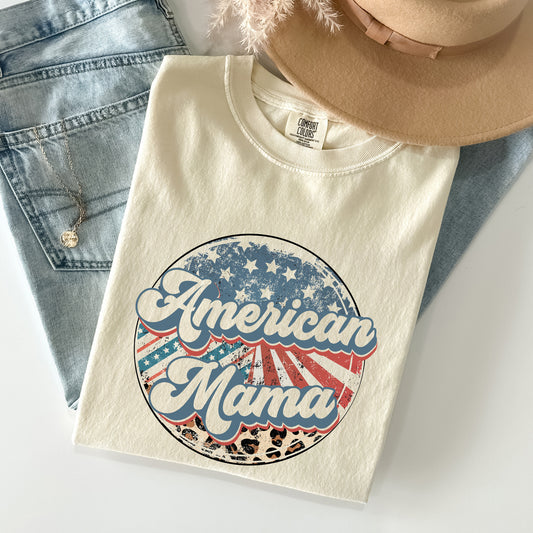 American Mama, Leopard Print, Patriotic, 4th of July Tshirt