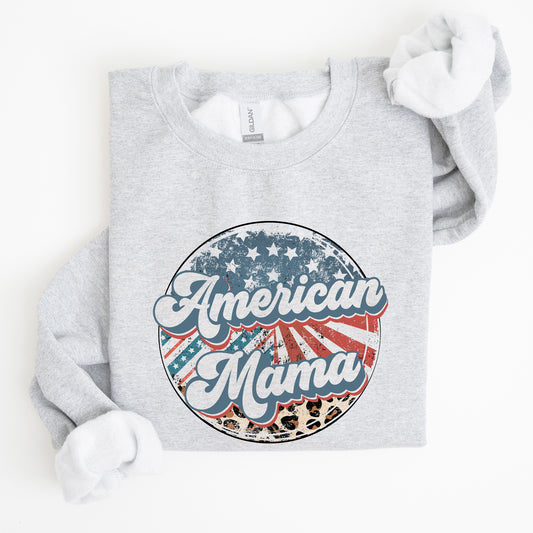 American Mama Leopard Print Patriotic 4th of July Sweatshirt