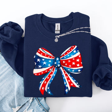 American, Bow, Red, White, Blue, Patriotic, 4th of July Sweatshirt