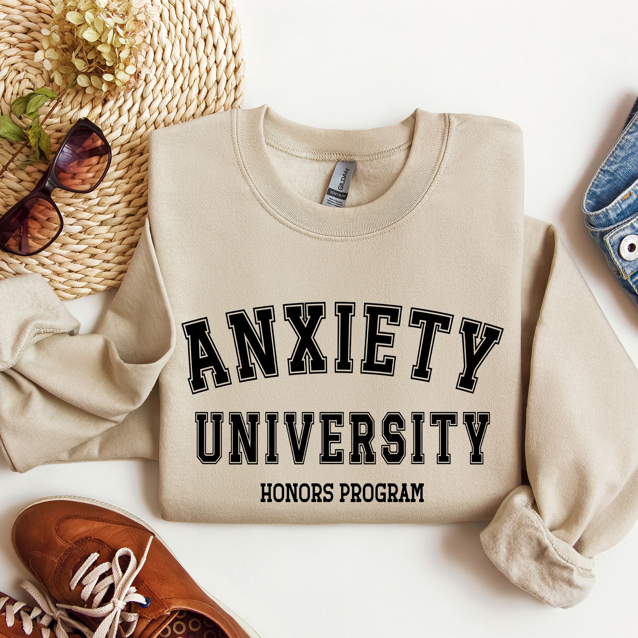 Anxiety University Funny Sweatshirt, Sarcastic College Sweatshirt