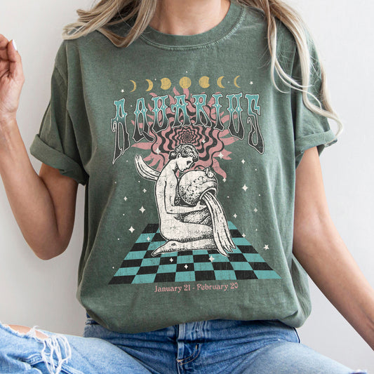 Aquarius Zodiac Horoscope Astrology Vintage Constellation Sign For Star Gazer Enthusiasts Comfort Colors Tee