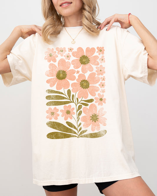 Autumn Folk Art Flowers, Botanical, Simplicity, Fall, Thanksgiving, Halloween, Floral Shirt