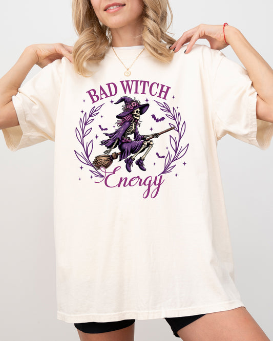 Bad Witch Energy, Funny, Halloween, Broom, Skeleton, Spooky Shirt