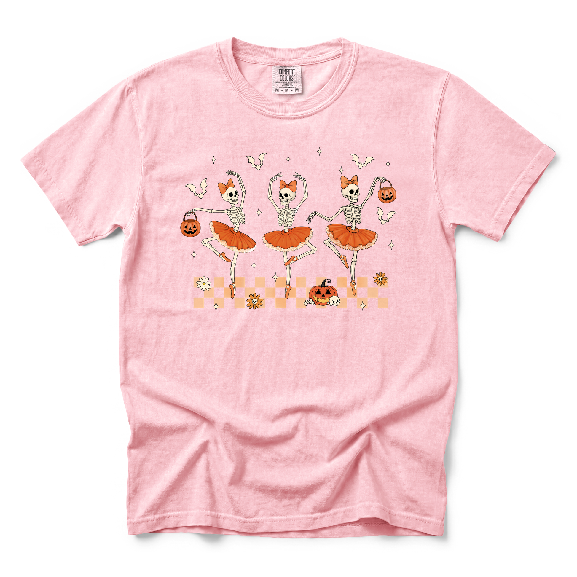 Ballerina Skeletons graphic on Comfort Colors 9018 Youth Midweight Tee in Blossom