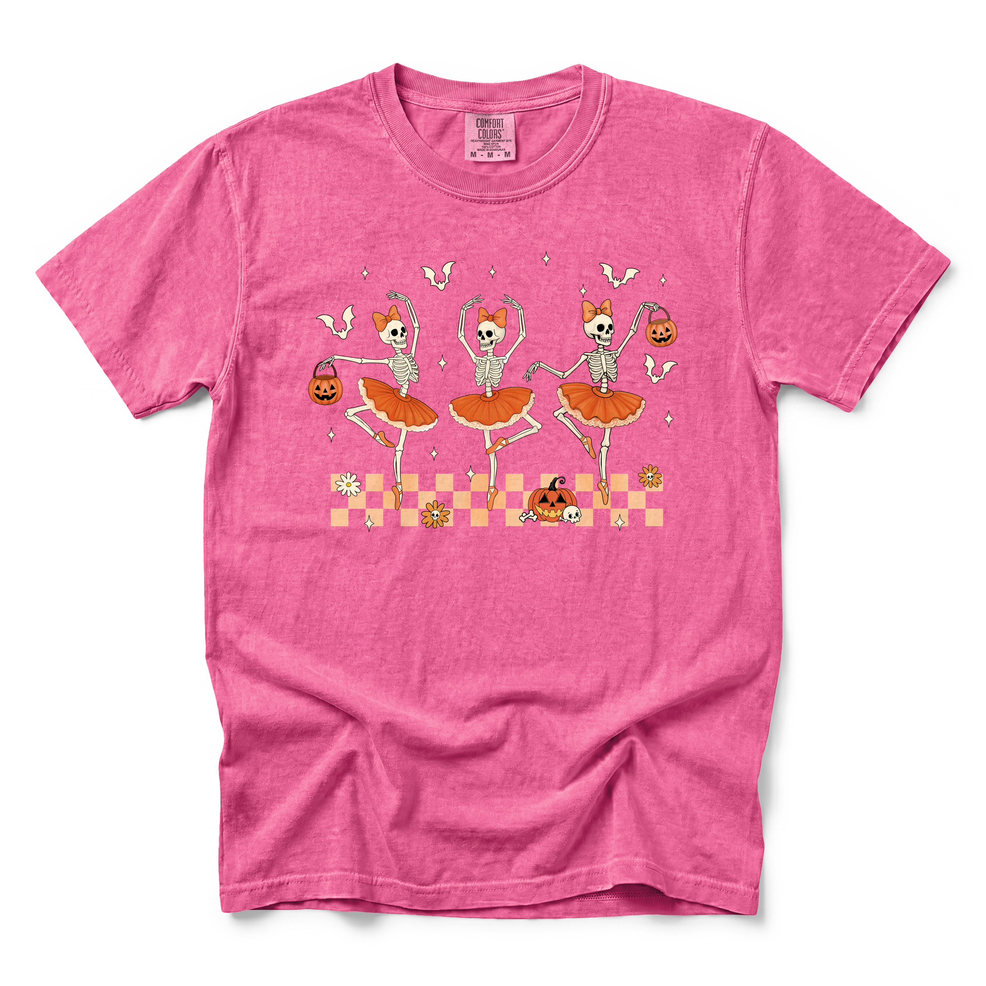 Ballerina Skeletons graphic on Comfort Colors 9018 Youth Midweight Tee in Crunchberry