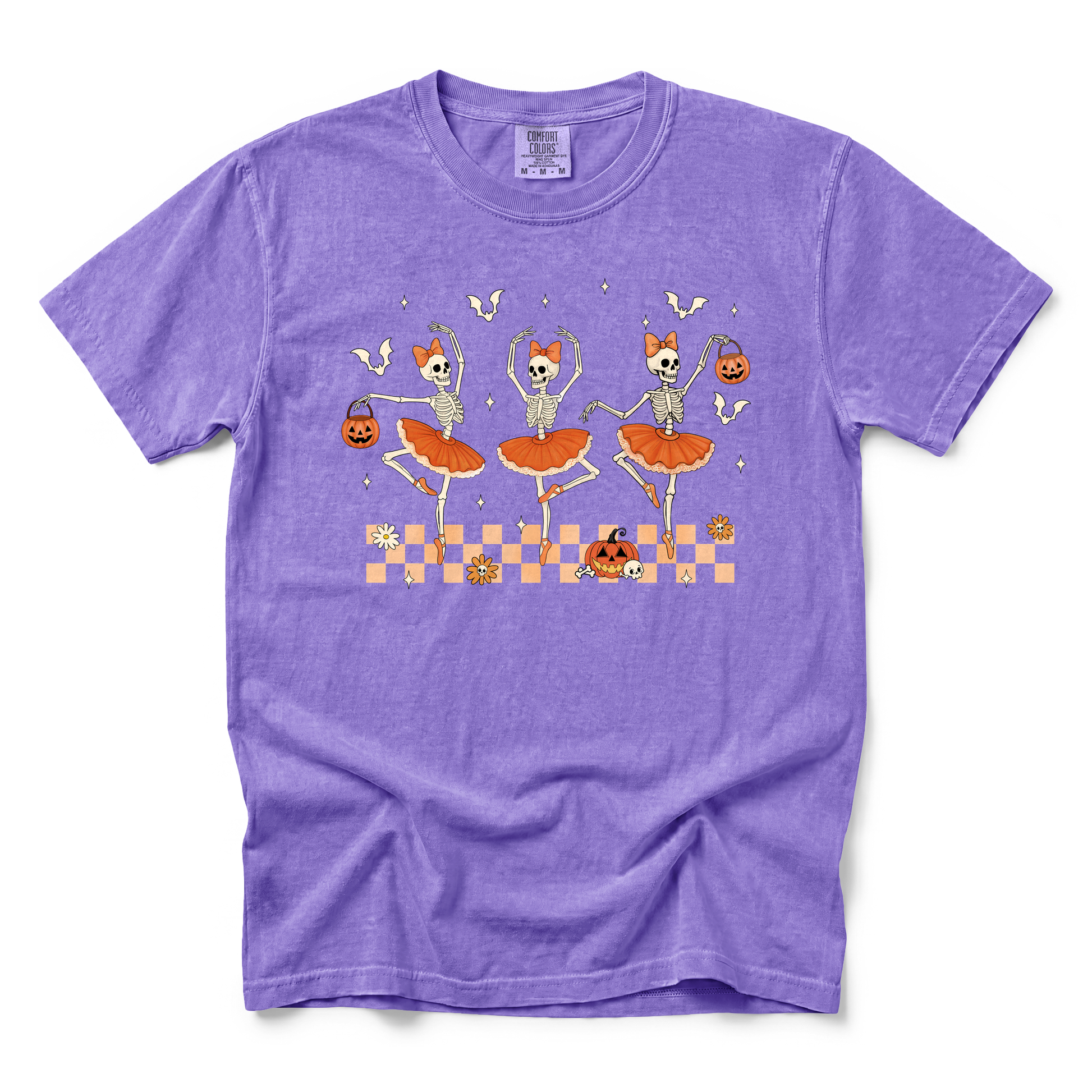 Ballerina Skeletons graphic on Comfort Colors 9018 Youth Midweight Tee in Violet