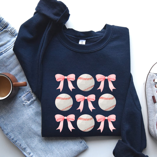 Baseball, Pink Bows, Mother, Mama, Sports, Coquette Sweatshirt