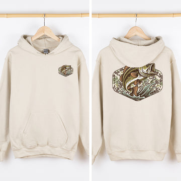 Bass Fishing, Hunting, Outdoors, Front and Back Hooded Sweatshirt
