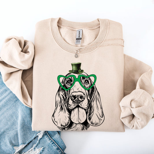 Basset Hound, Adorable Dog, St Patrick's Day, Lucky, Irish Sweatshirt