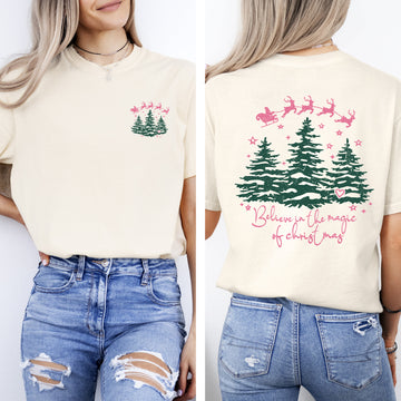 Believe In The Magic Of Christmas, Santa, Front and Back, Christmas Trees, Winter, Snow, Xmas Tshirt Comfort Colors T-Shirt
