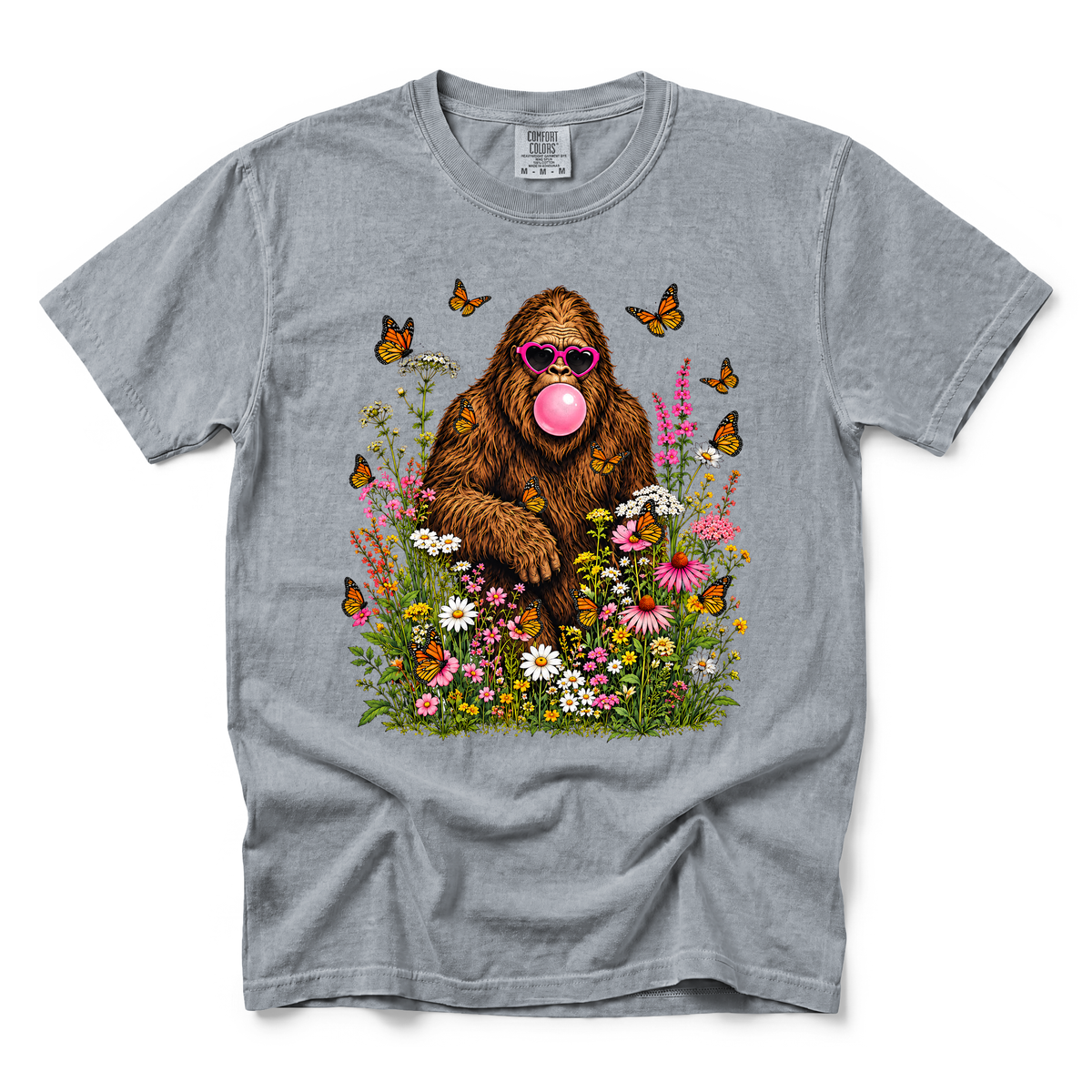 Bigfoot Bubble Gum graphic on Comfort Colors 1717 in Granite