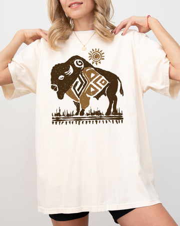Bison, Western, Buffalo, Sun, Cowboy, Nature, Tribal Print Shirt Comfort Colors T-Shirt