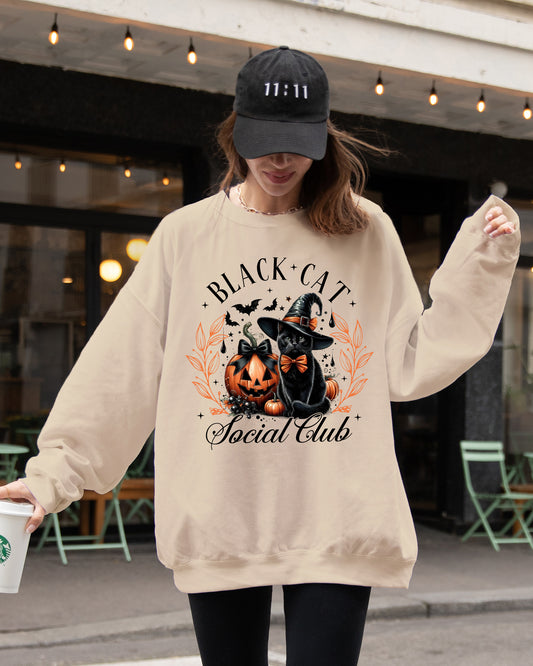 Black Cat Social Club, Coquette, Halloween, Witch, Pumpkin, Jack-o-lantern Sweatshirt