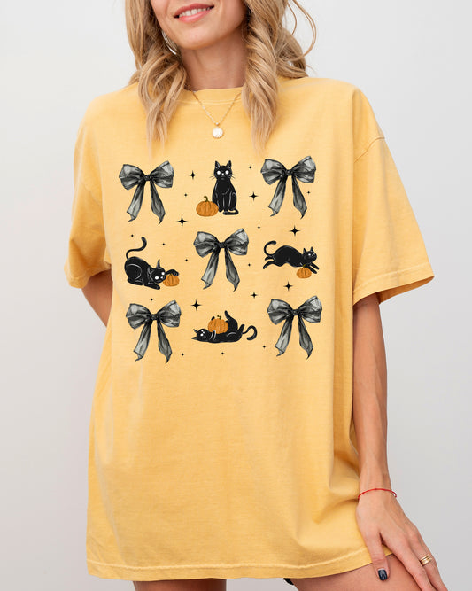 Black Cat, Coquette Ribbons and Bows, Halloween, Cute, Girly, Autumn, Fall Shirt