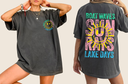 Boat Waves, Sun Rays, Lake Days, Lake Life, Summer, Boating, Lake Hair, Retro, Front and Back, Tshirt