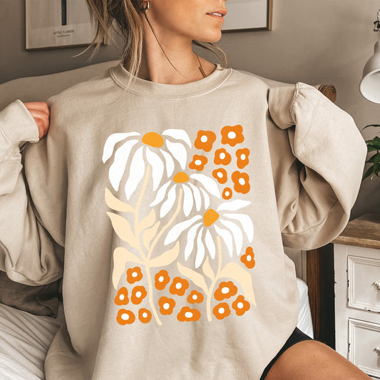 Boho Daisies, Boho Retro Floral Design Sweatshirt