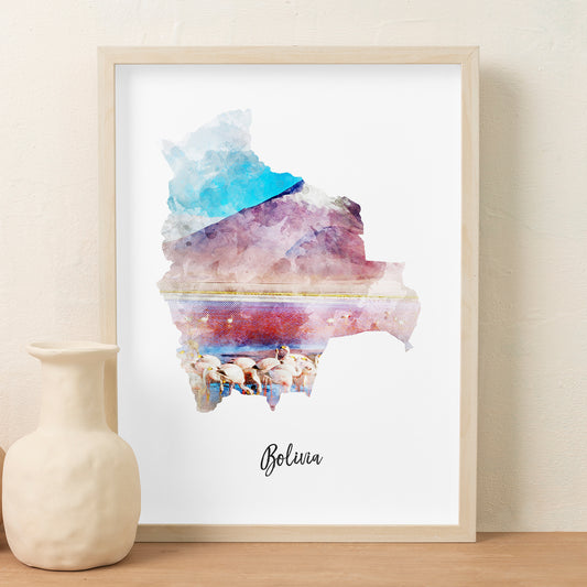 Bolivia Watercolor Map