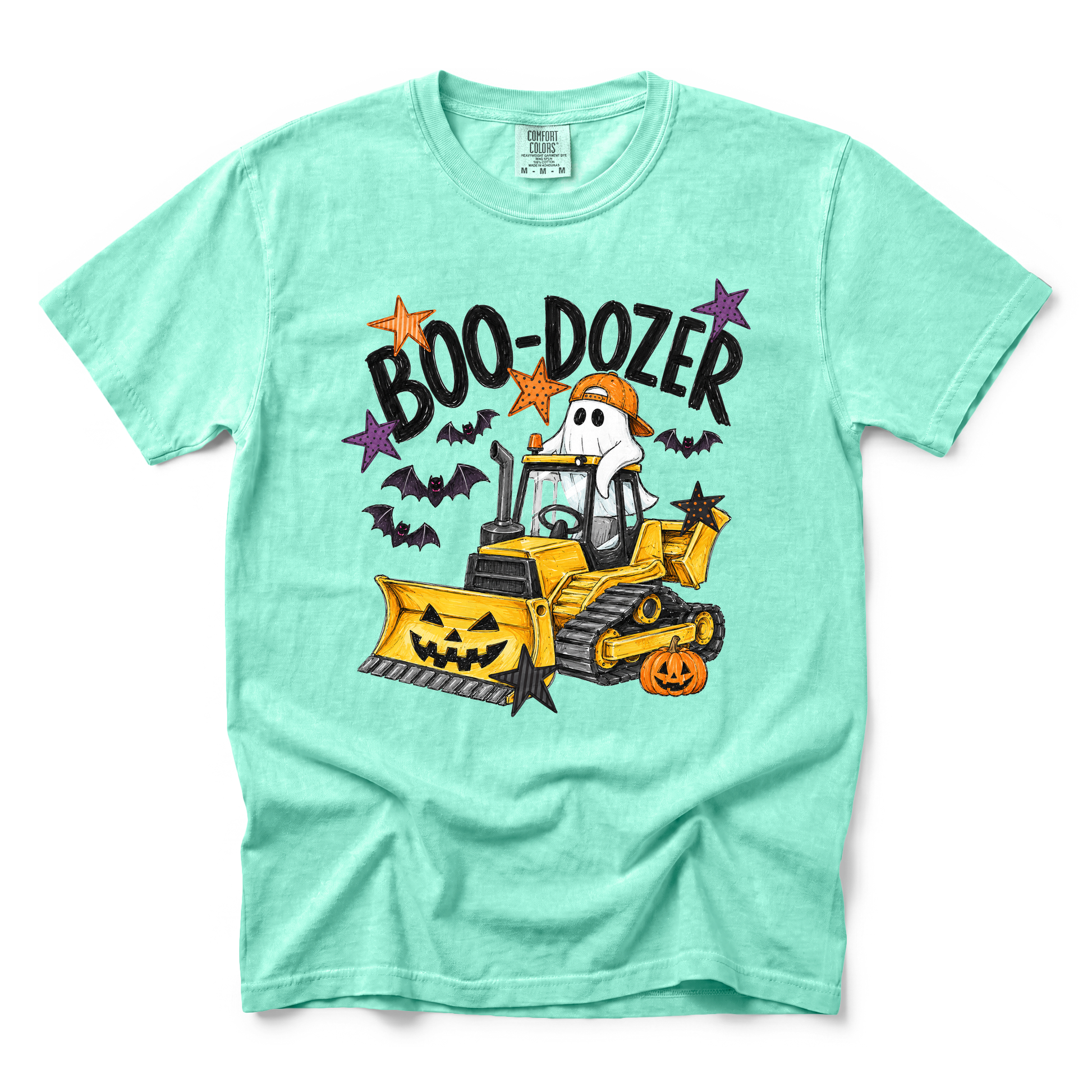 Boo-Dozer Ghost graphic on Comfort Colors 9018 Youth Midweight Tee in Island Reef
