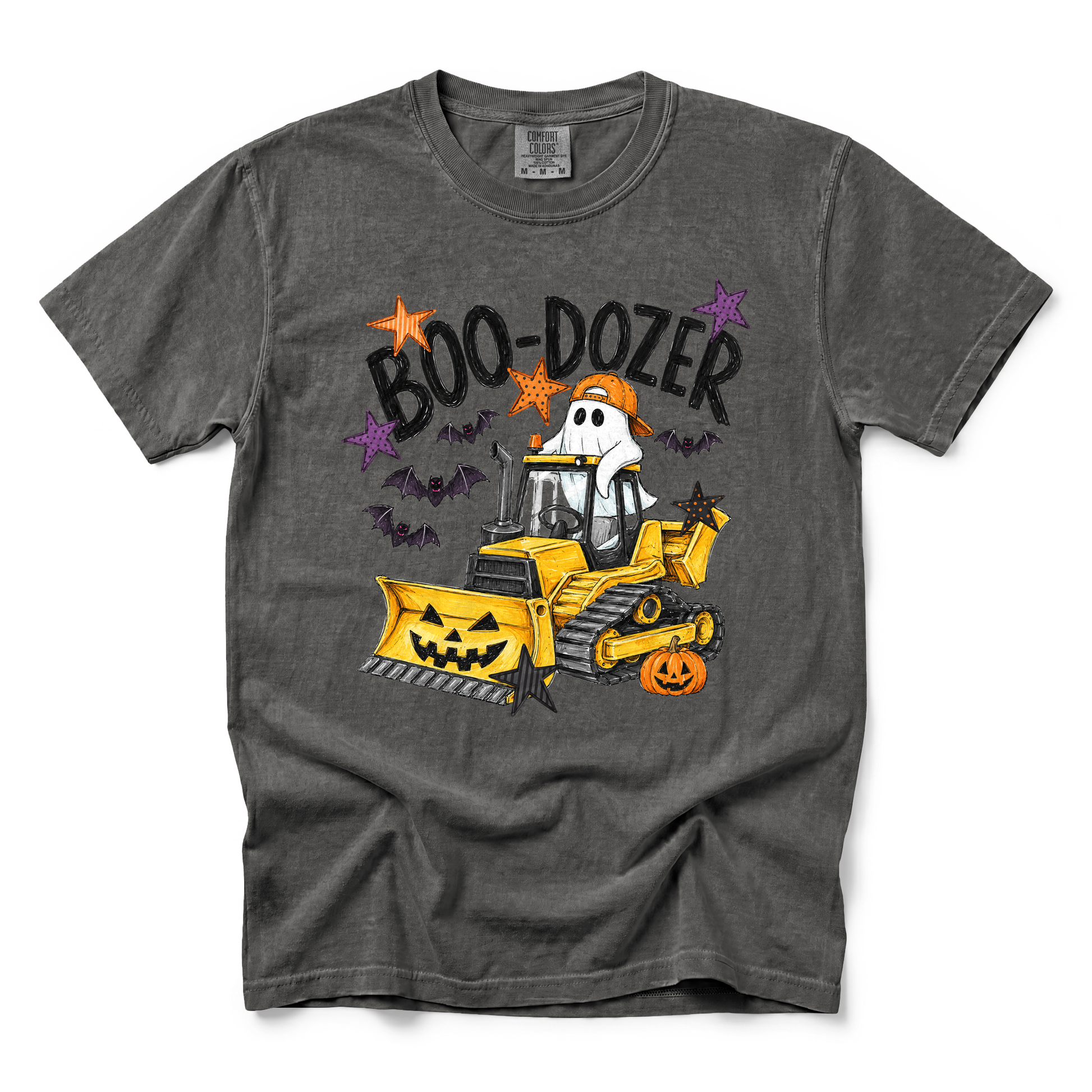 Boo-Dozer Ghost graphic on Comfort Colors 9018 Youth Midweight Tee in Pepper
