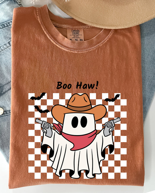 Boo Haw, Cowboy Ghost, Checkered, Western, Halloween Shirt