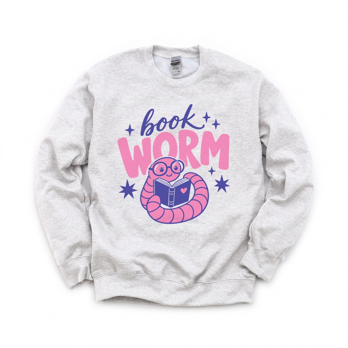 Book Worm graphic on Gildan 18000 in Ash