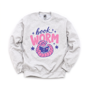 Book Worm graphic on Gildan 18000 in Ash