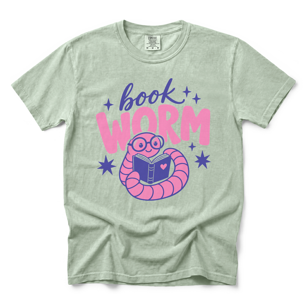 Book Worm graphic on Comfort Colors 1717 in Bay