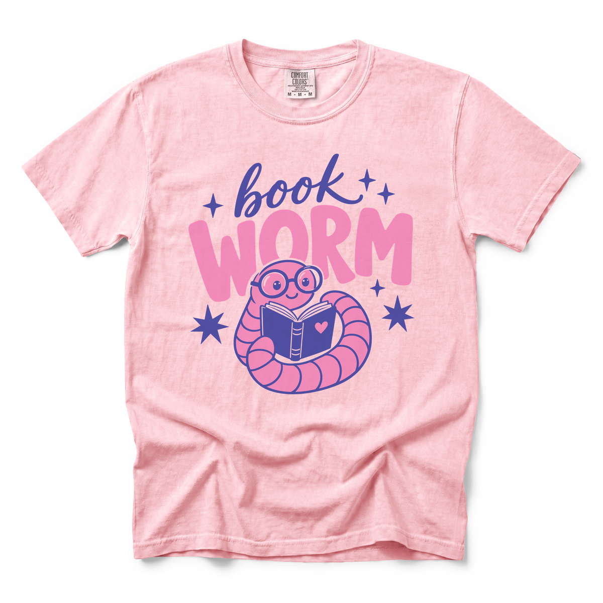 Book Worm graphic on Comfort Colors 1717 in Blossom