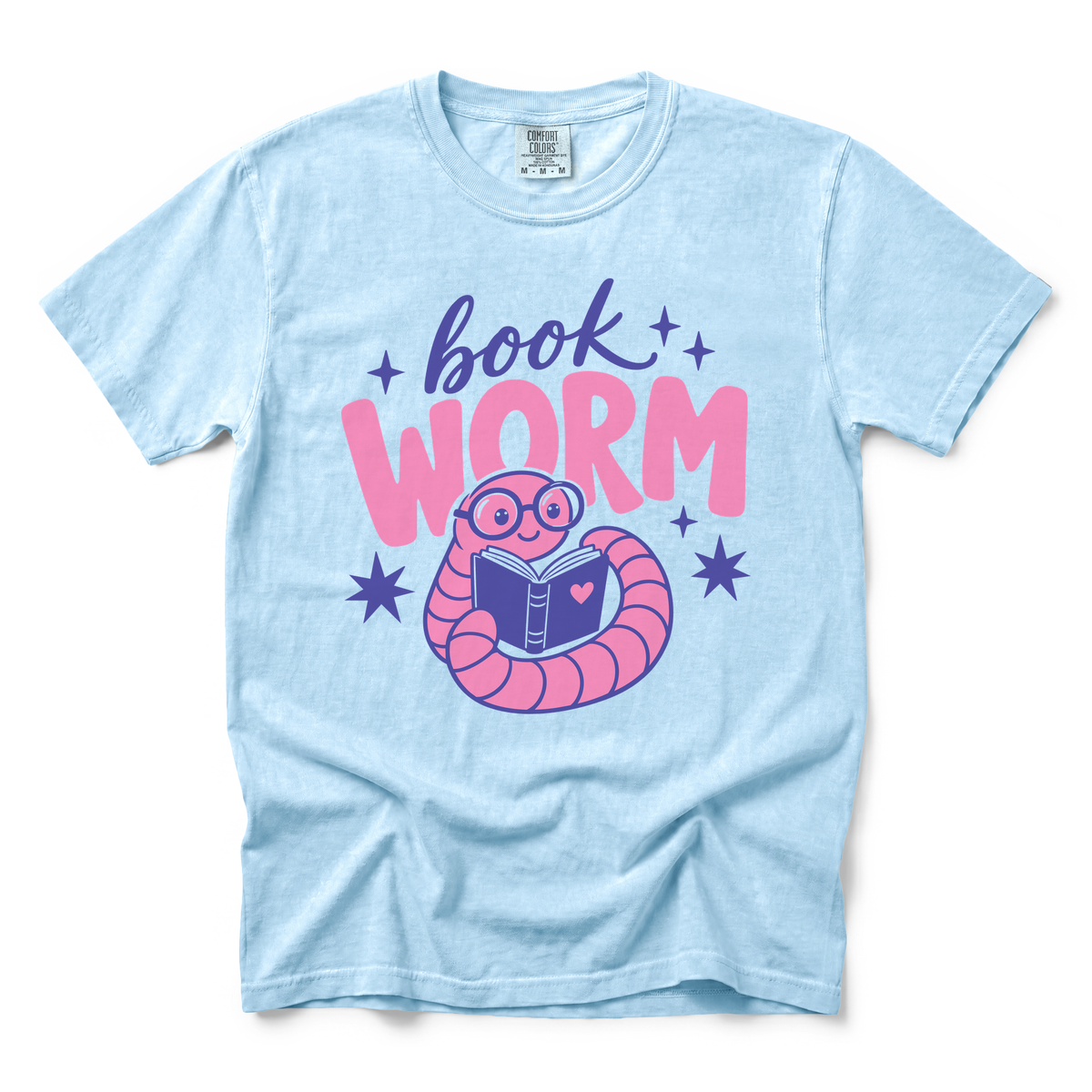Book Worm graphic on Comfort Colors 1717 in Chambray