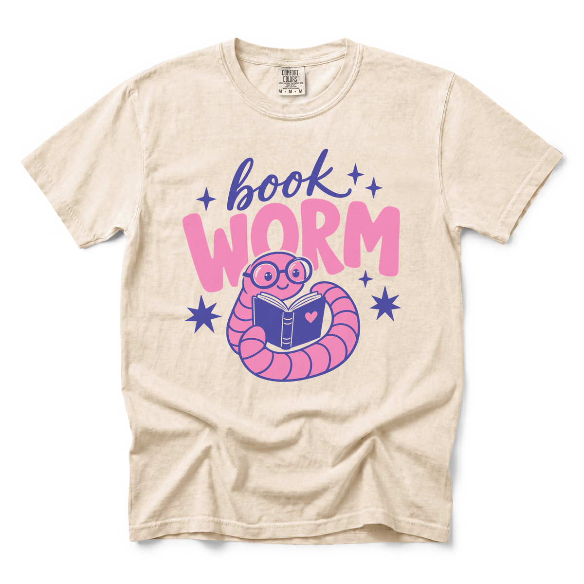 Book Worm graphic on Comfort Colors 1717 in Ivory