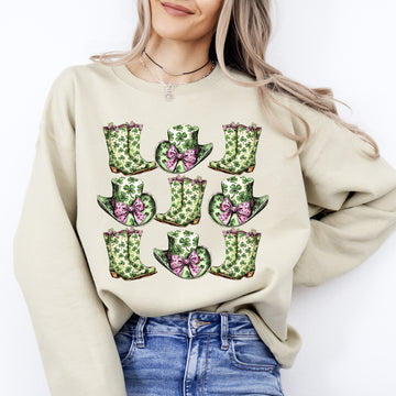 Boots and Hats, Cowboy, St Patrick's Day, Shamrock, Clover, Lucky, Leprechaun Sweatshirt