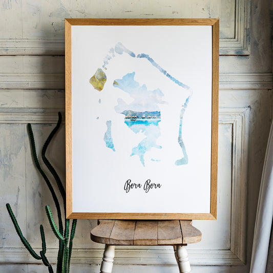 Bora Bora Watercolor Map