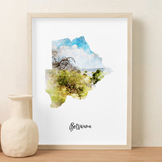 Botswana Watercolor Map