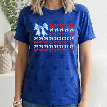 Bow Flag, Coquette, Fourth of July, America, Patriotic, USA, Star Pattern T-Shirt