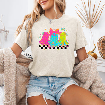 Bright and Colorful, Retro Halloween Ghosts, Checkered, Tshirt