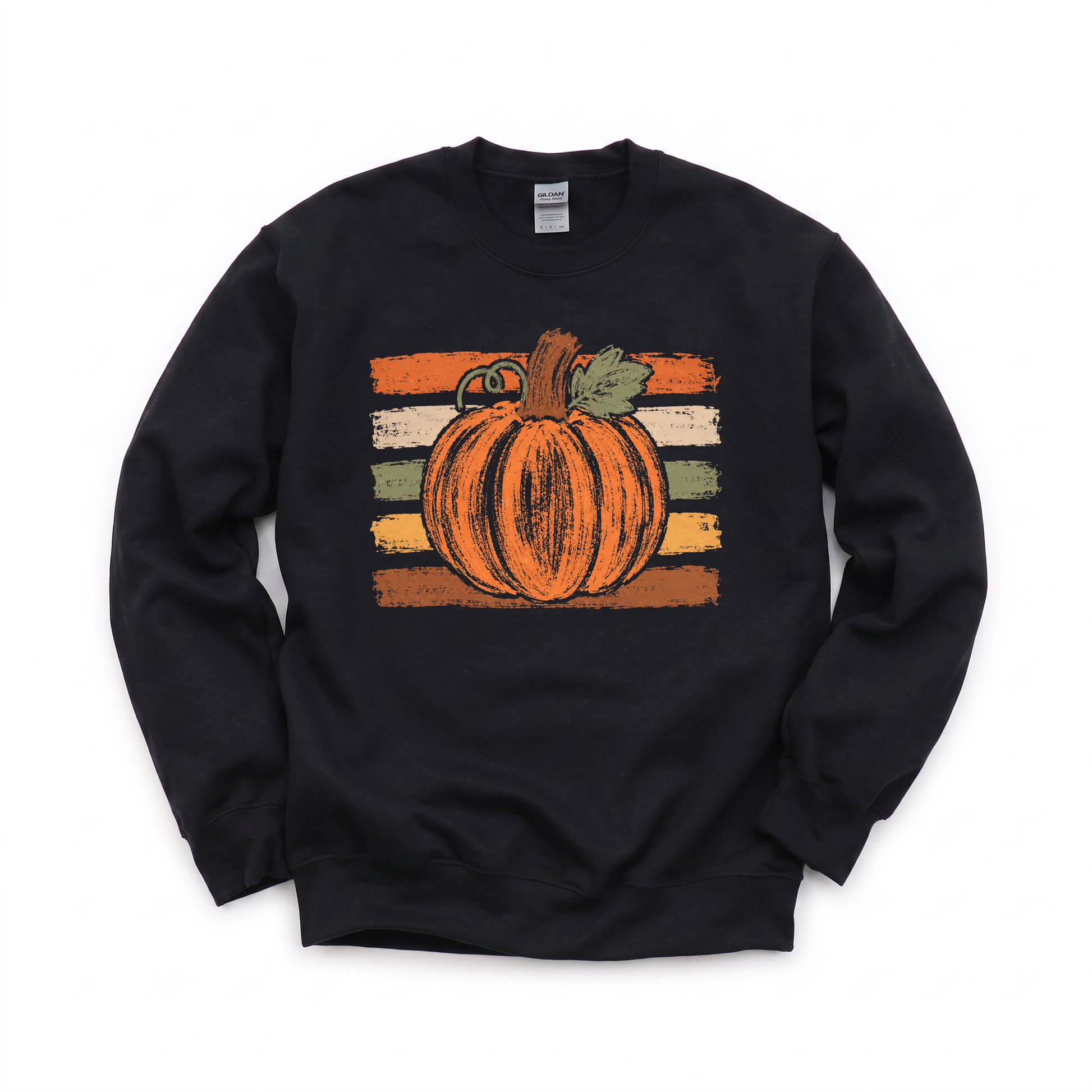Brushstroke Pumpkin graphic on Gildan 18000 in Black