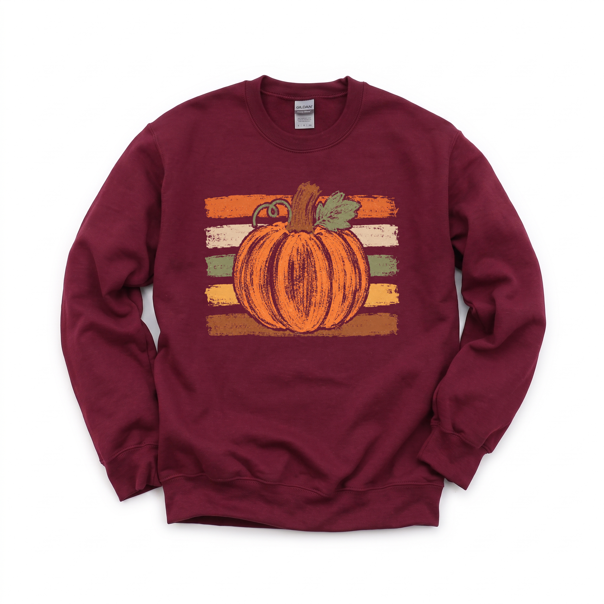 Brushstroke Pumpkin graphic on Gildan 18000 in Maroon